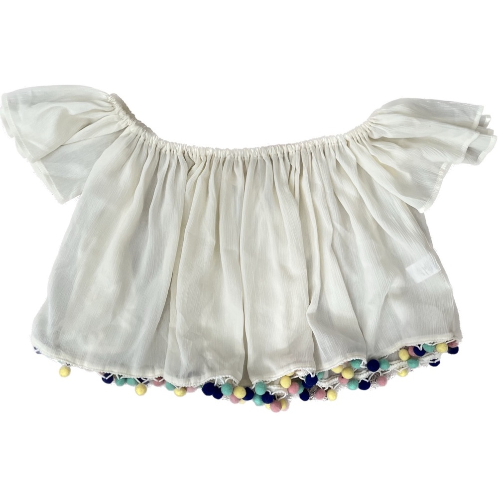 Vestique • Off-Shoulder Top with Multicolor Poms